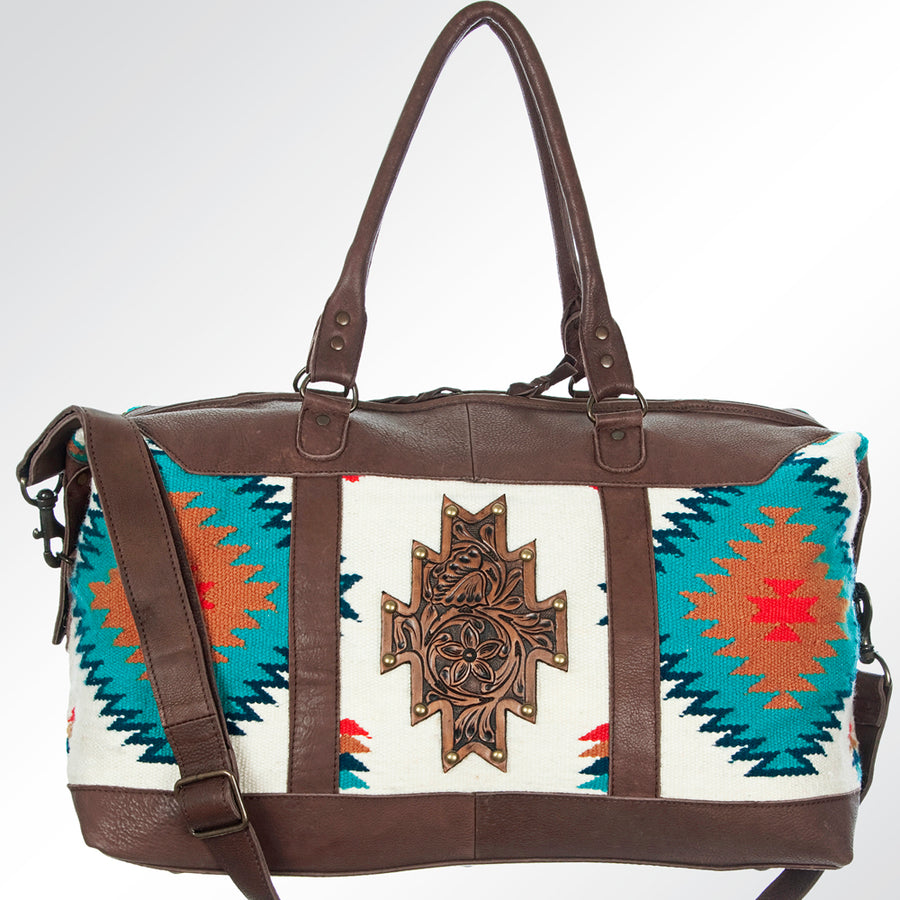 American Darling Duffel Bag Handcrafted from Hand Woven Saddle Blanket and Genuine Leather with YKK Zipper and Large Capacity