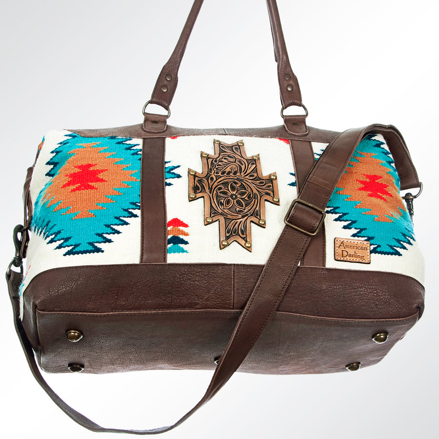 American Darling Duffel Bag Handcrafted from Hand Woven Saddle Blanket and Genuine Leather with YKK Zipper and Large Capacity