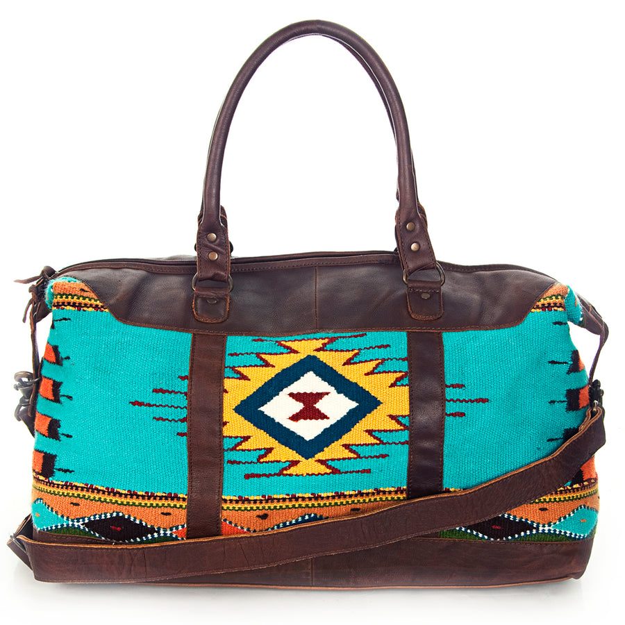American Darling Duffel Bag Handcrafted from Hand Woven Saddle Blanket and Genuine Leather with YKK Zipper and Large Capacity