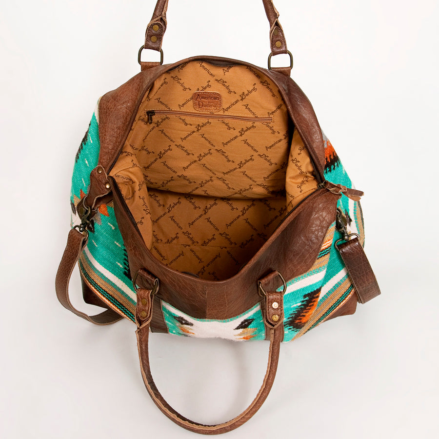 American Darling Duffel Bag Handcrafted from Hand Woven Saddle Blanket and Genuine Leather with YKK Zipper and Large Capacity