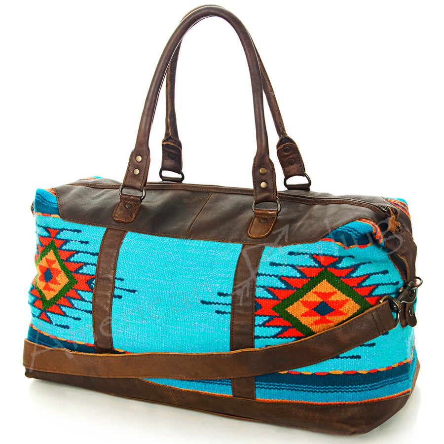 American Darling Duffel Bag Handcrafted from Hand Woven Saddle Blanket and Genuine Leather with YKK Zipper and Large Capacity