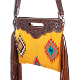 American Darling Clutch Hand Tooled Saddle Blanket Fabric Genuine Leather Western Women Bag Handbag Purse | Purses for Cute