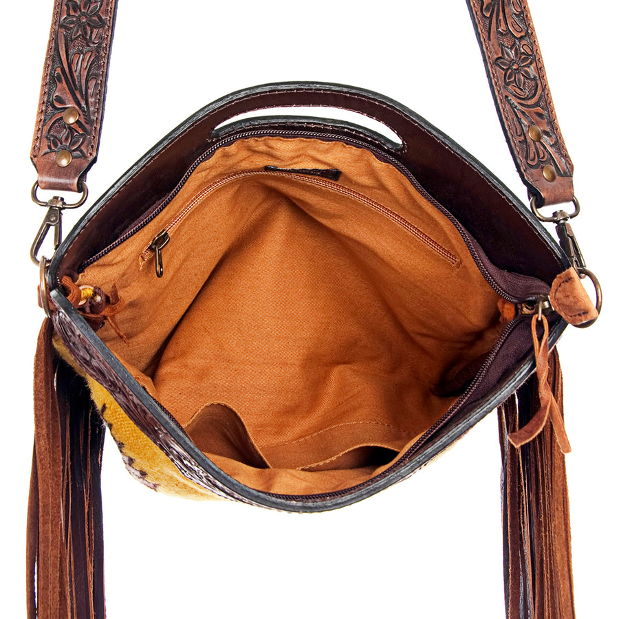 American Darling Western Clutch Bag Hand Tooled Floral Carved Hand Woven Saddle Blanket Leather Crossbody with Fringes