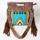 American Darling Clutch Hand Tooled Saddle Blanket Fabric Genuine Leather Western Women Bag Handbag Purse | Purses for Cute