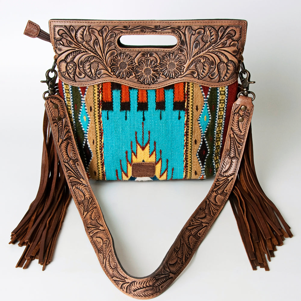 American Darling Clutch Hand Tooled Saddle Blanket Fabric Genuine Leather Western Women Bag Handbag Purse | Purses for Cute