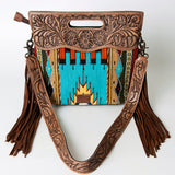 American Darling Clutch Hand Tooled Saddle Blanket Fabric Genuine Leather Western Women Bag Handbag Purse | Purses for Cute