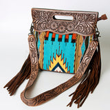 American Darling Clutch Hand Tooled Saddle Blanket Fabric Genuine Leather Western Women Bag Handbag Purse | Purses for Cute