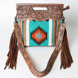 American Darling Clutch Hand Tooled Saddle Blanket Fabric Genuine Leather Western Women Bag Handbag Purse | Purses for Cute