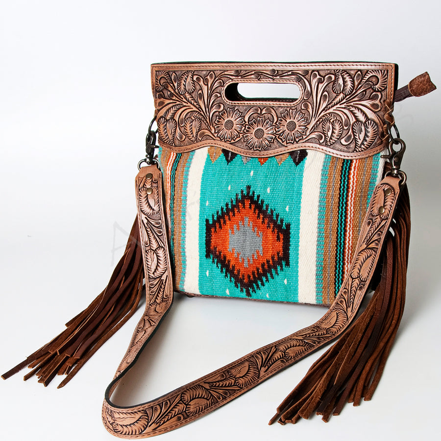 American Darling Hand Tooled Floral and Hand Woven Saddle Blanket Western Clutch Bag - Uhorse