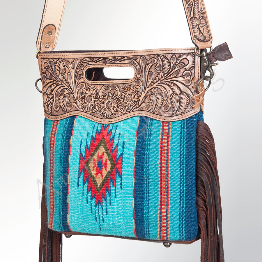 American Darling Hand Tooled Floral and Hand Woven Saddle Blanket Western Clutch Bag - Uhorse