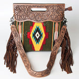 American Darling Clutch Hand Tooled Saddle Blanket Fabric Genuine Leather Western Women Bag Handbag Purse | Purses for Cute