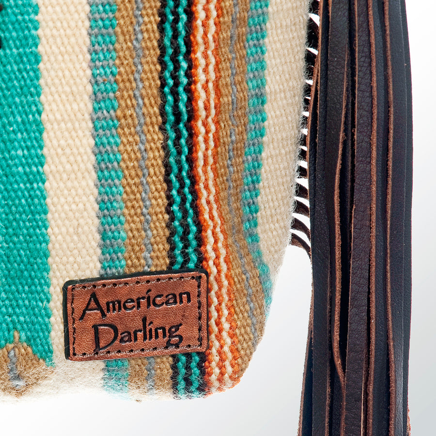 American Darling Signature Cross Body Bag Hand Tooled Floral Carved Leather Woven Saddle Blanket Fringes Genuine Leather