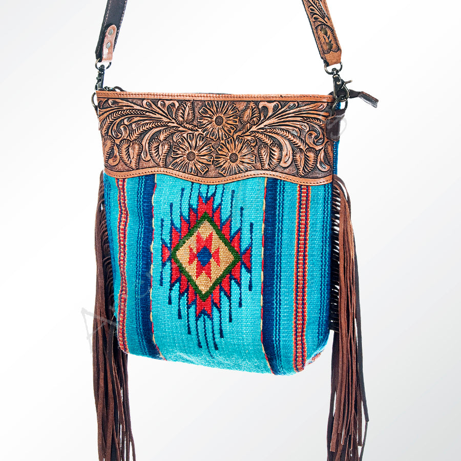 American Darling Hand Tooled Floral and Hand Woven Saddle Blanket Signature Cross Body Bag - Uhorse