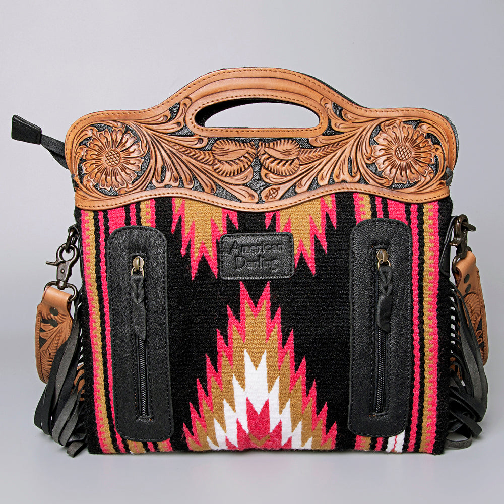 American Darling Clutch Hand Tooled Saddle Blanket Fabric Genuine Leather Western Women Bag Handbag Purse | Purses for Cute