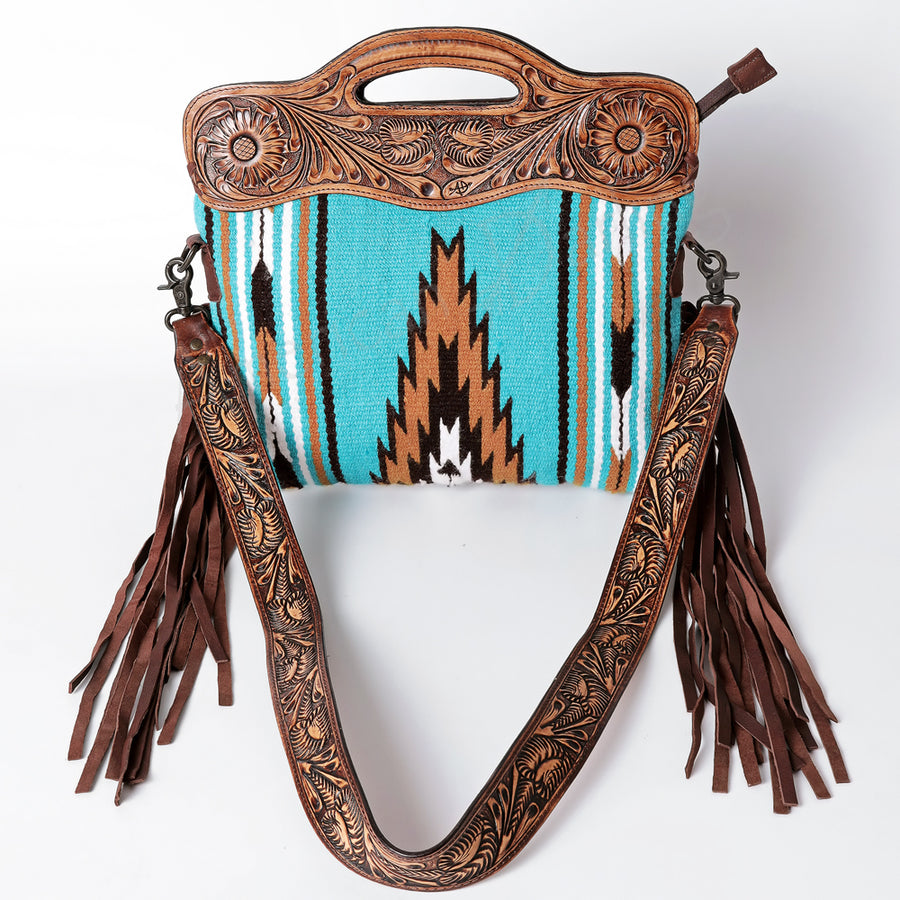 American Darling Clutch Hand Tooled Saddle Blanket Fabric Genuine Leather Western Women Bag Handbag Purse | Purses for Cute