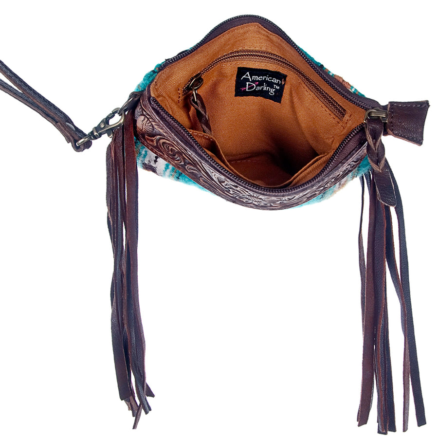 American Darling Wristlet Hand Tooled Saddle Blanket Genuine Leather Women Bag Western Handbag Purse | Travel