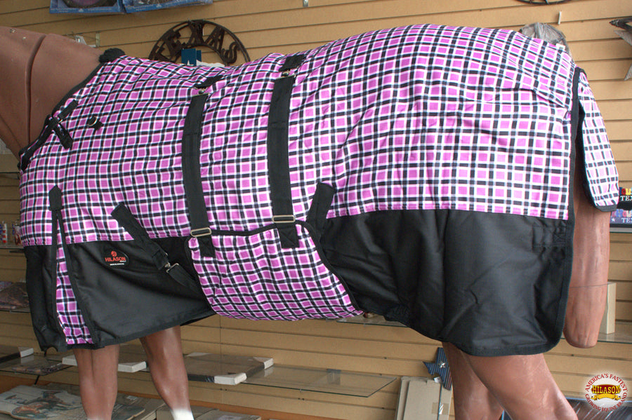 Pink Black Plaid HILASON 1200D Winter Waterproof Poly Horse Turnout Blanket Belly Wrap