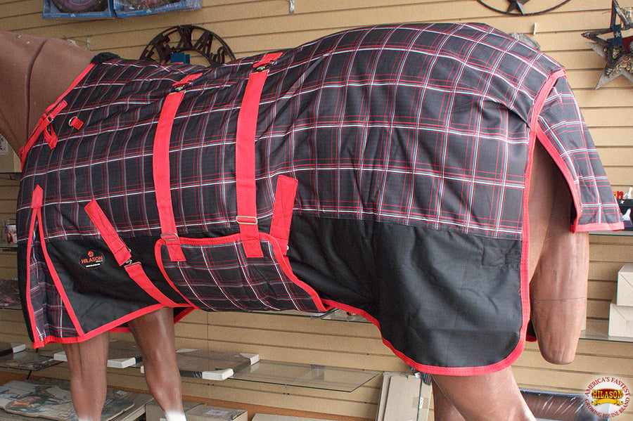 Red Black Plaid HILASON 1200D Winter Waterproof Poly Horse Turnout Blanket Belly Wrap