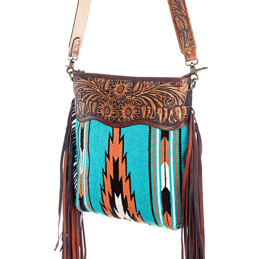 American Darling Signature Crossbody Hand Tooled Saddle Blanket Genuine Leather Western Women Bag Handbag Purse | for Cute