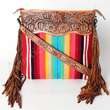 American Darling Signature CrossBody Hand Tooled Saddle Blanket Fabric Genuine Leather Western Women Bag Handbag Purse Cute