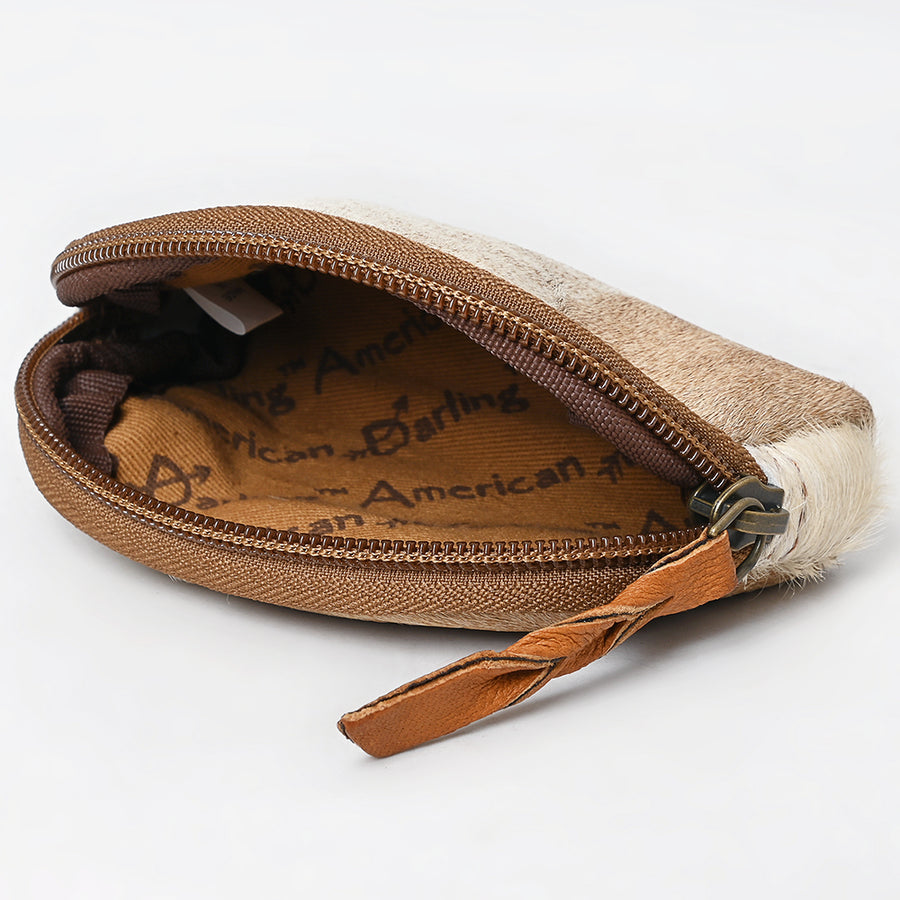 American Darling Coin Purse Bag Handcrafted from Hair-On Cowhide & Genuine Leather with Braided Pull and YKK Zipper