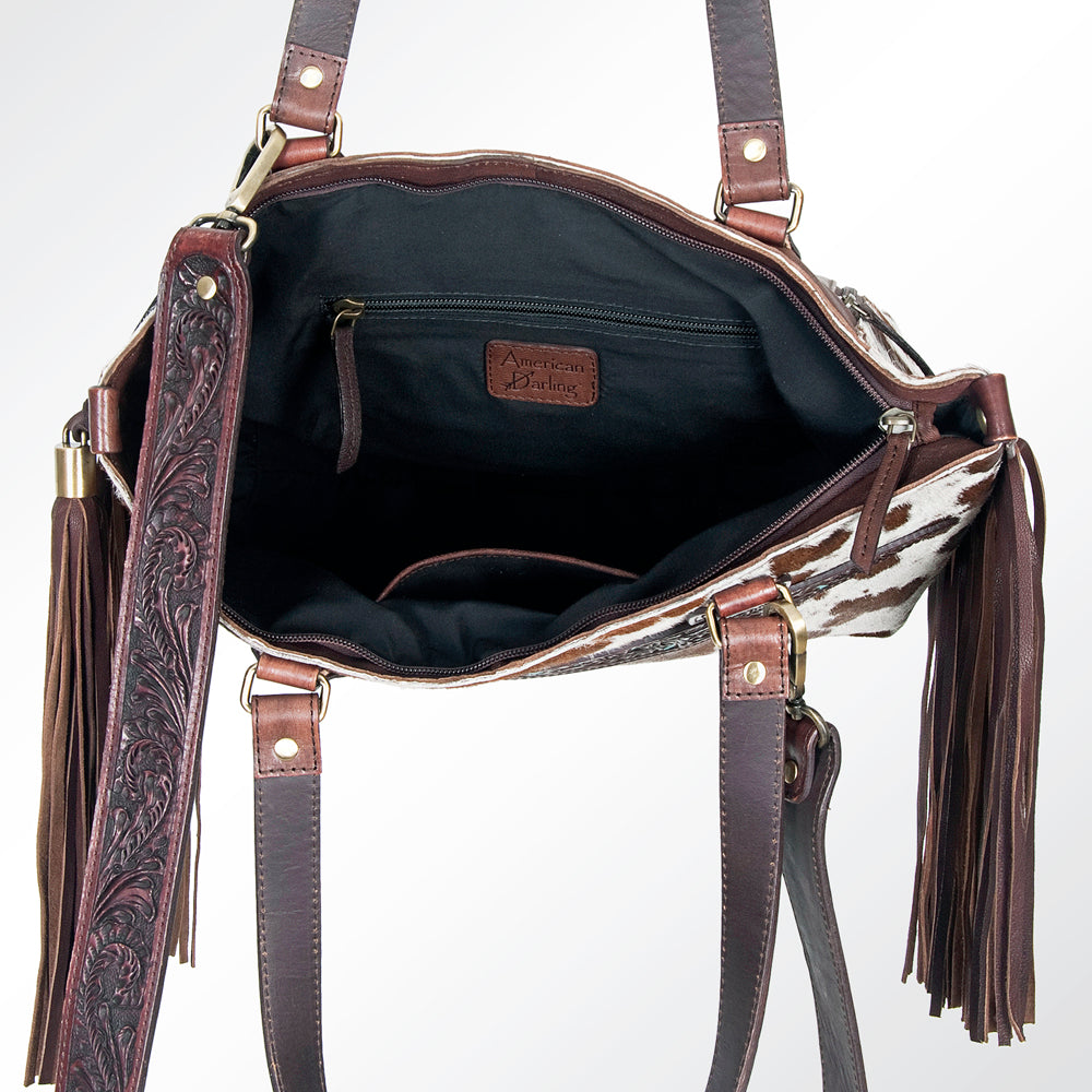 American Darling Tote Hand Tooled Hair on Genuine Leather Western Women Bag Handbag Purse | Travel Bags College Casual