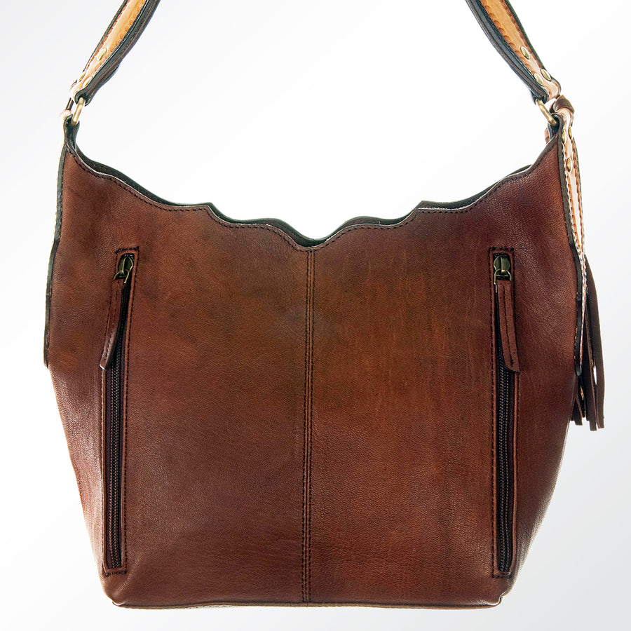 American Darling Hobo Bag Hand Tooled Floral Carved Genuine Vegetable Tanned Leather with Tassels 9in X 14in X 4in