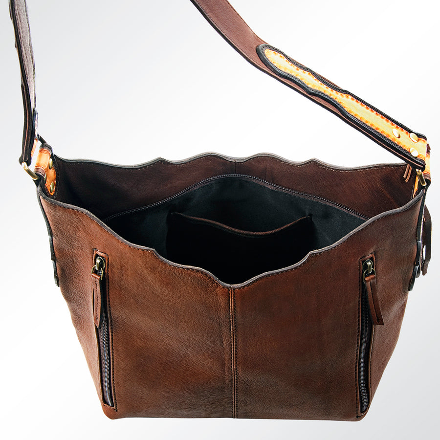American Darling Hobo Bag Hand Tooled Floral Carved Genuine Vegetable Tanned Leather with Tassels 9in X 14in X 4in