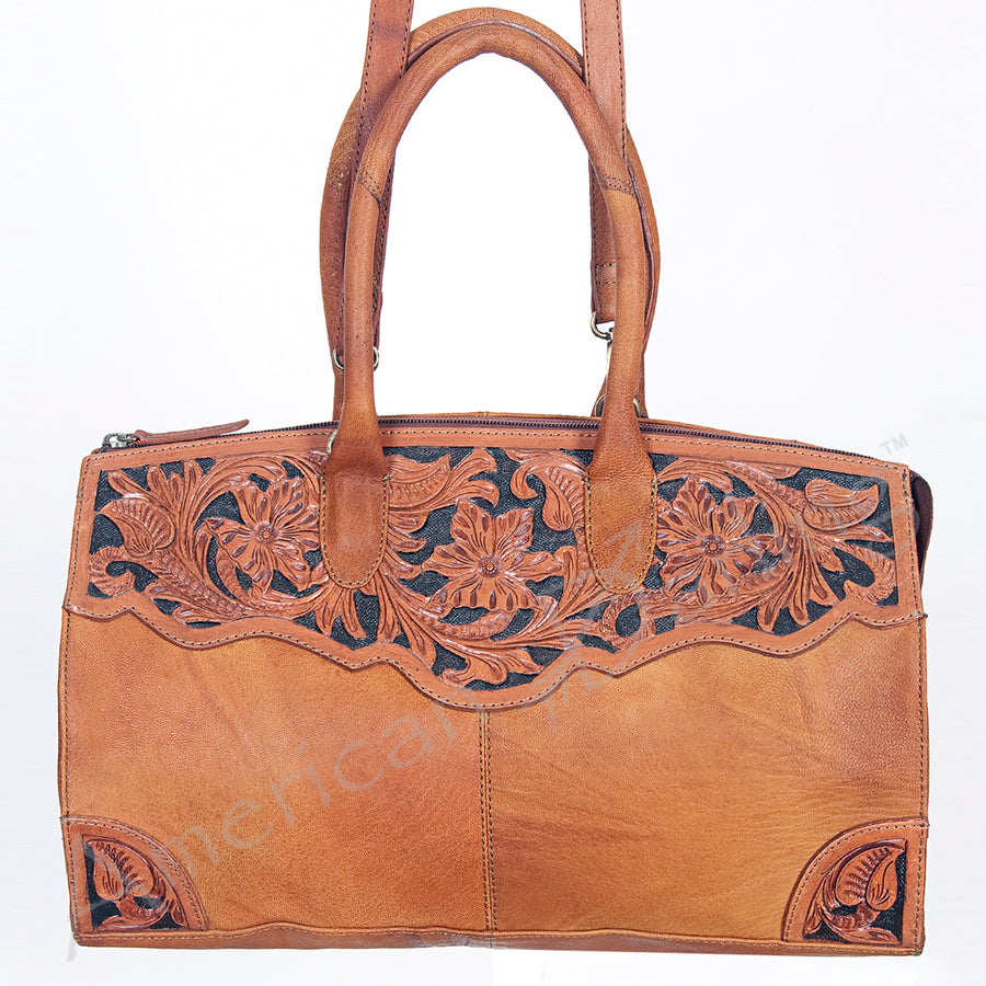 American Darling Hobo Bag Hand Tooled Floral Carved Hair-On Cowhide Genuine Vegetable Tanned Leather 9in X 14in X 4in