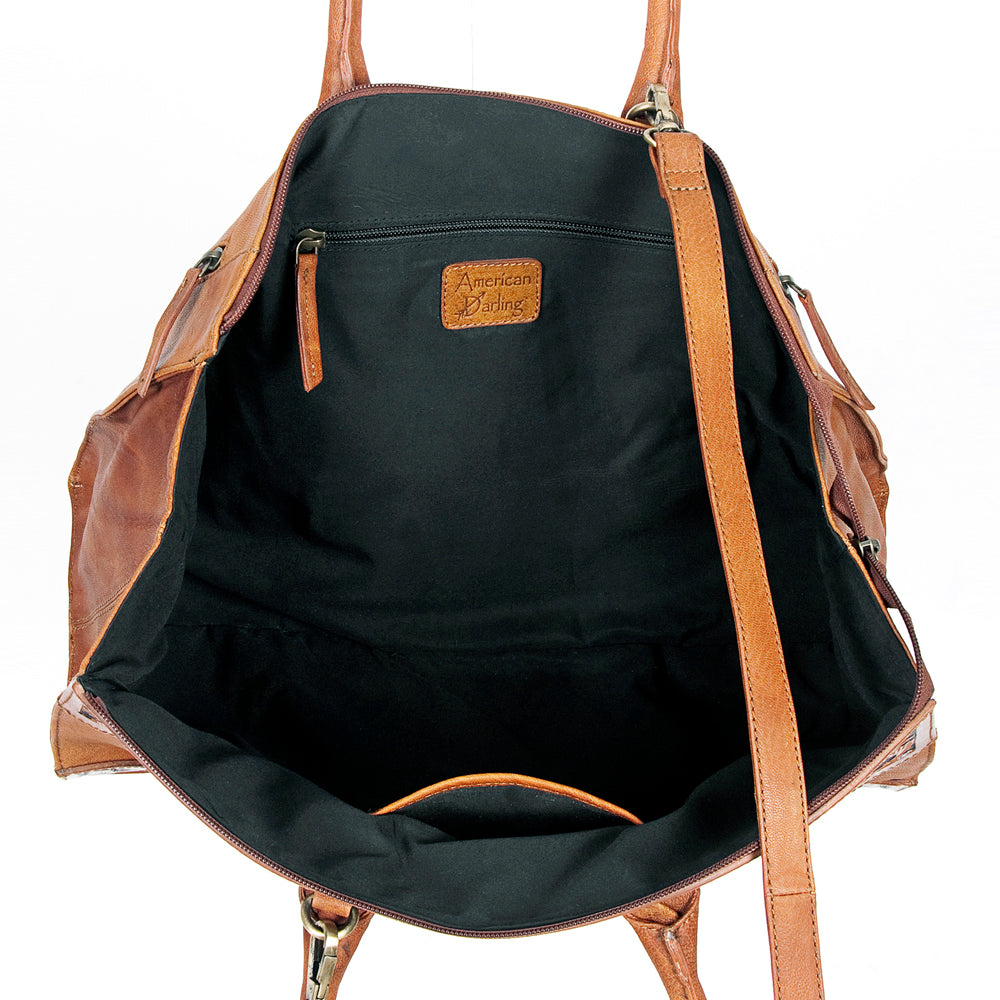 American Darling Duffel Hand Tooled Hair on Genuine Leather Western Women Bag | Handbag Duffle Weekend Travel Bags