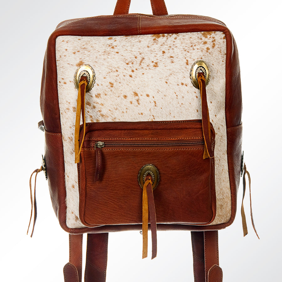 American Darling Backpack Hair-On Cowhide Genuine Vegetable Tanned Leather with Fringes & YKK Zipper 14in X 12in X 6in