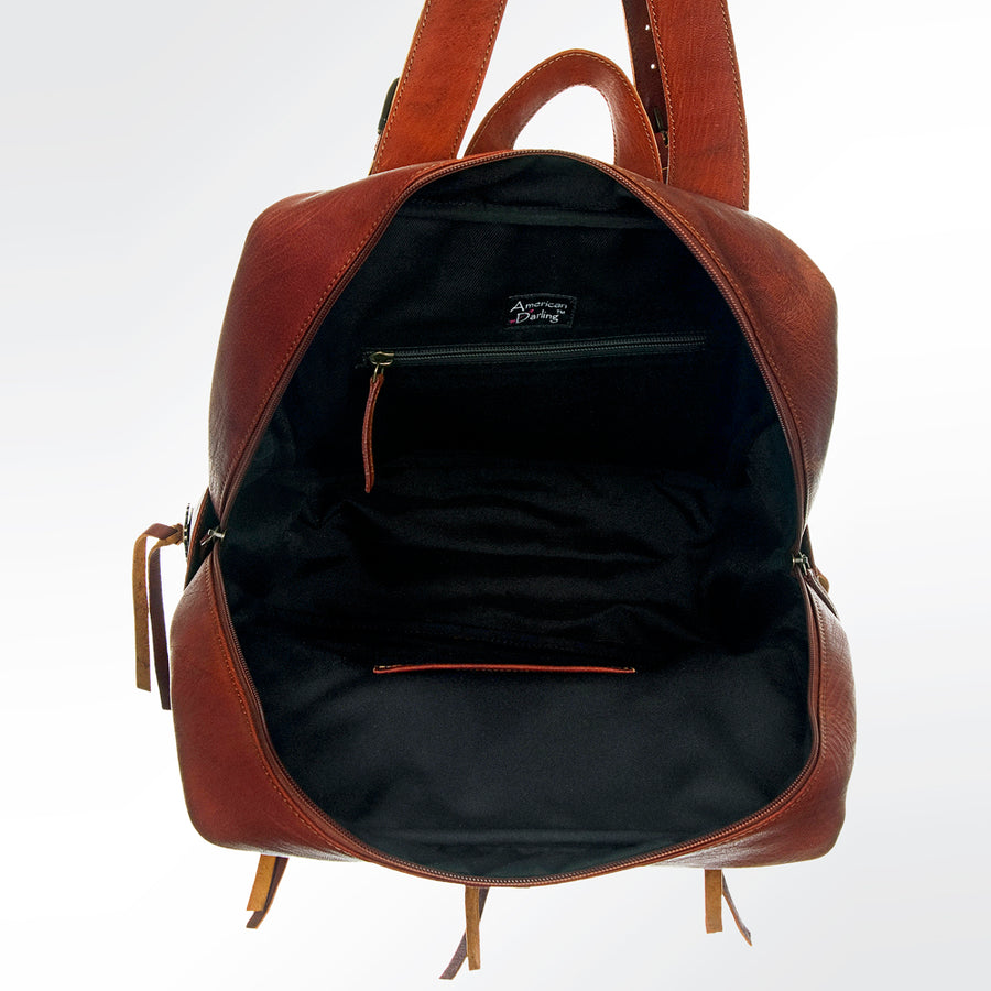 American Darling Backpack Hair-On Cowhide Genuine Vegetable Tanned Leather with Fringes & YKK Zipper 14in X 12in X 6in