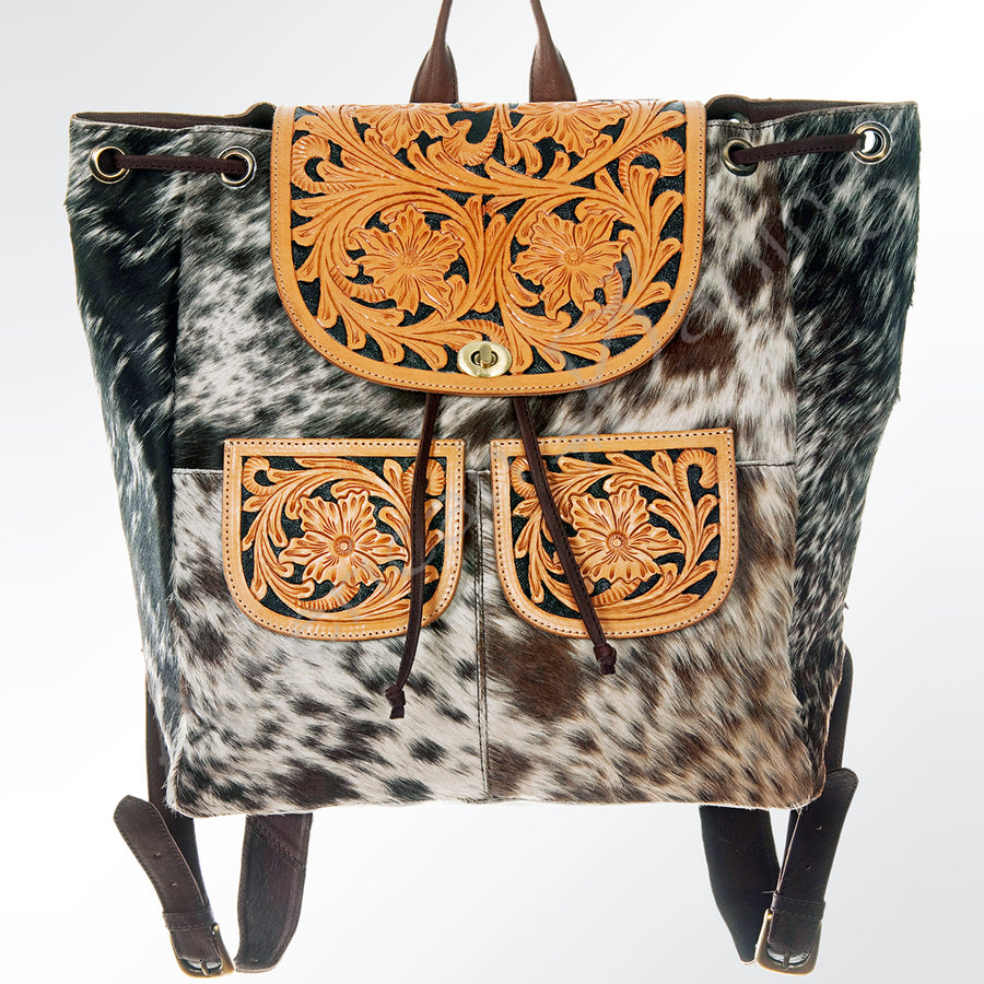 American Darling Backpack Hair-On Cowhide Genuine Vegetable Tanned Leather Drawstring Western Travel Bag 15in X 14in X 7in