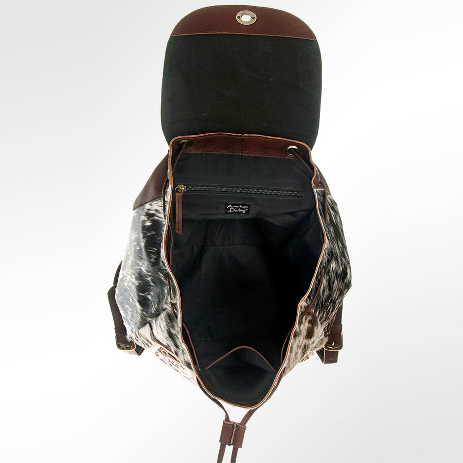 American Darling Backpack Hair-On Cowhide Genuine Vegetable Tanned Leather Drawstring Western Travel Bag 15in X 14in X 7in