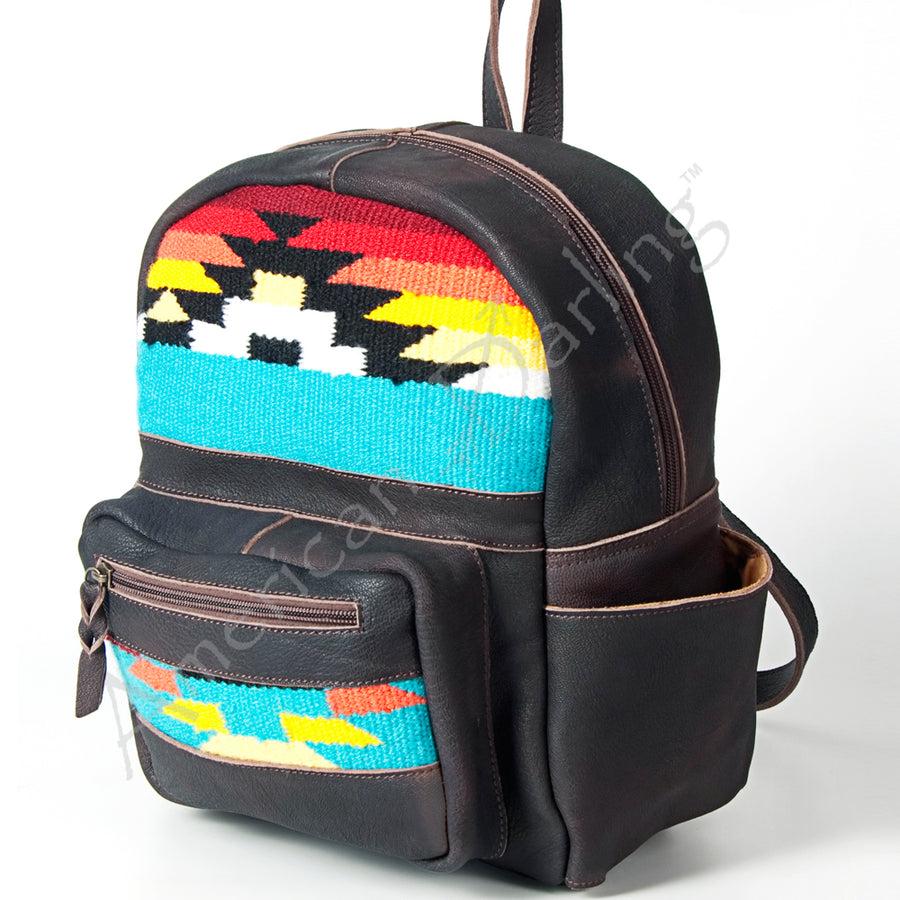 American Darling Backpack Saddle Blanket Fabric Genuine Leather Western Women Bag | for Laptop School Purse Travel - Uhorse