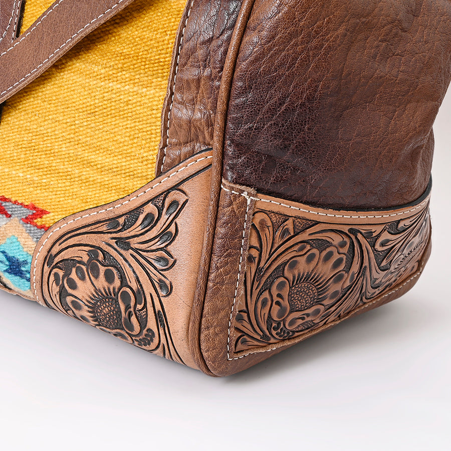American Darling Duffel Bag Hand Tooled Floral Carved Hair-On Cowhide Genuine Vegetable Tanned Leather Travel Bag YKK Zipper