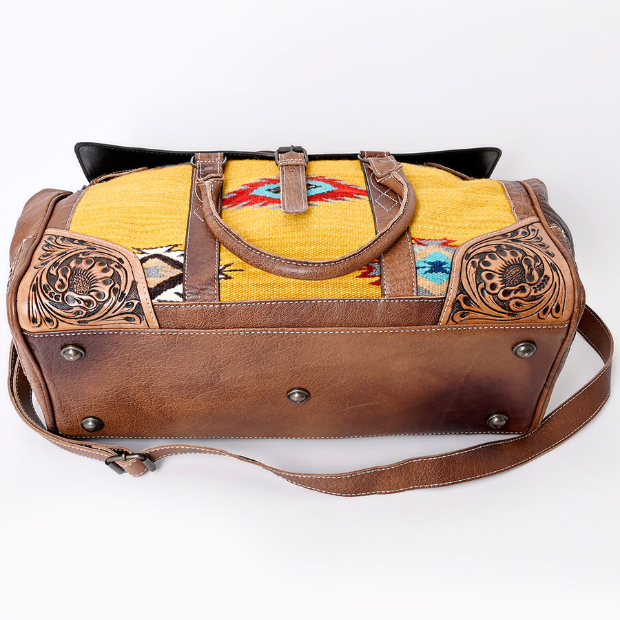 American Darling Duffel Bag Hand Tooled Floral Carved Hair-On Cowhide Genuine Vegetable Tanned Leather Travel Bag YKK Zipper