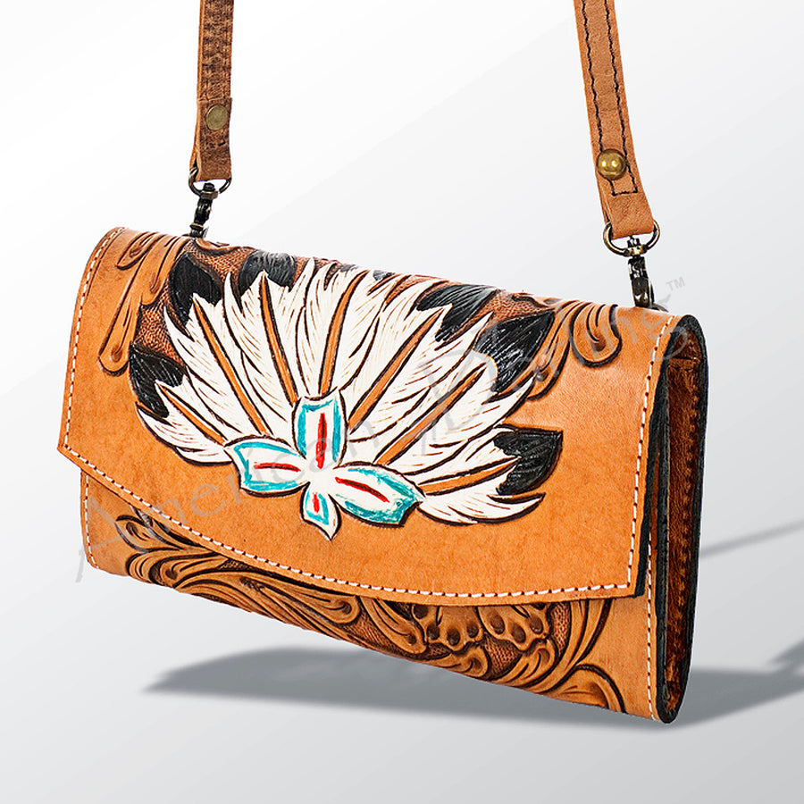 American Darling Hand Tooled Floral Leather Western Wallet Bag - Uhorse