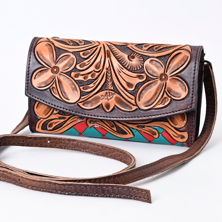 American Darling Hand Tooled Floral Leather Western Wallet Bag - Uhorse