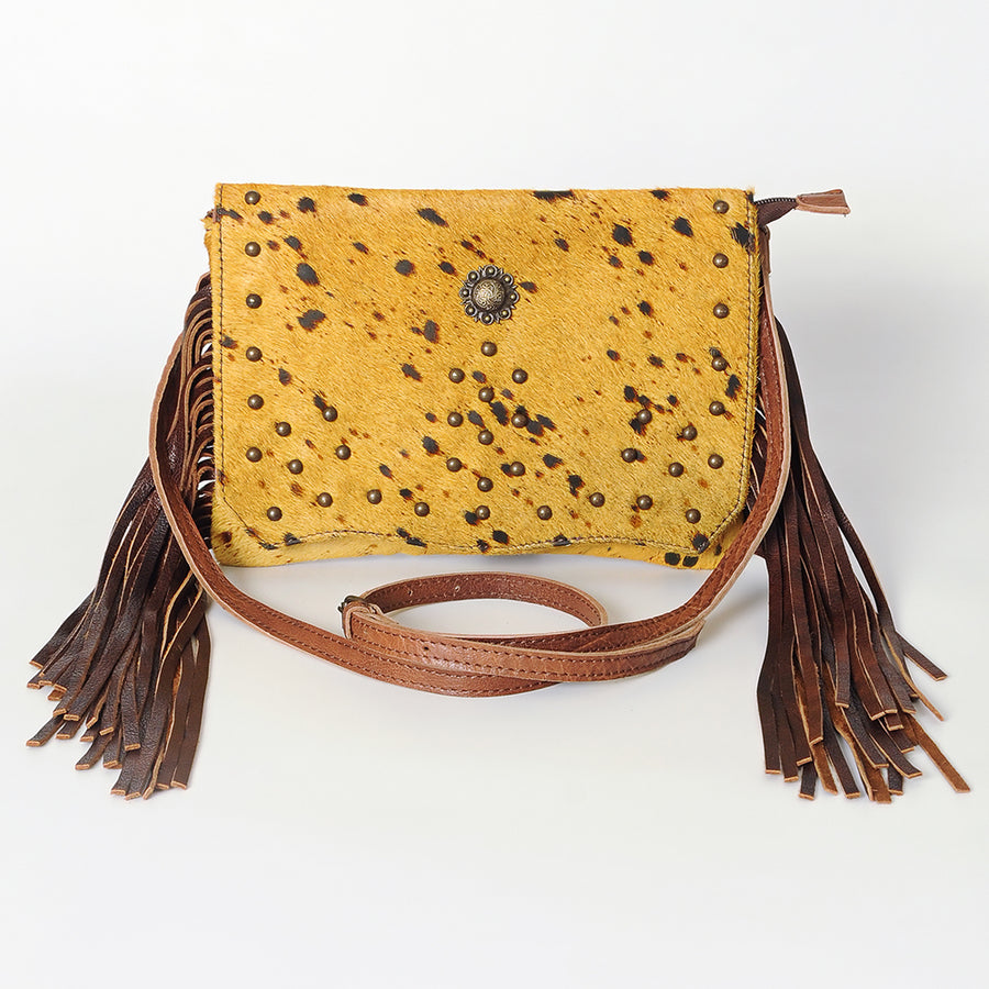 American Darling Small Cross body Bag Rivetted Concho Hair-On Cowhide Genuine Leather Purse Fringes with YKK Zipper