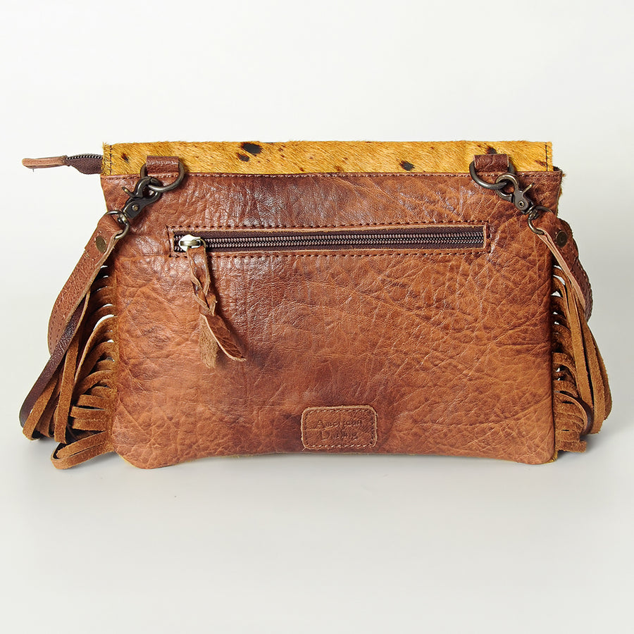 American Darling Small Cross body Bag Rivetted Concho Hair-On Cowhide Genuine Leather Purse Fringes with YKK Zipper