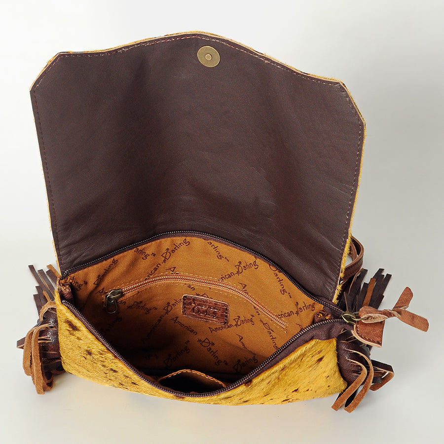 American Darling Small Cross body Bag Rivetted Concho Hair-On Cowhide Genuine Leather Purse Fringes with YKK Zipper