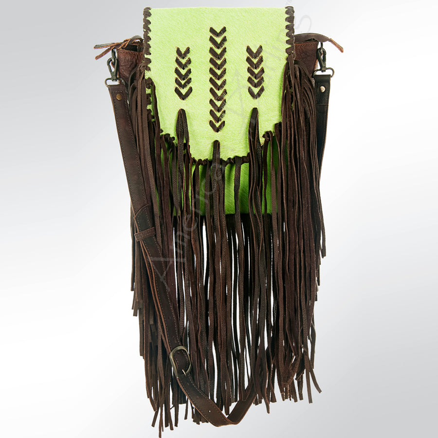 American Darling Cross body Bag Braided Hair-On Cowhide Genuine Leather Purse with Side Fringes and YKK Zipper