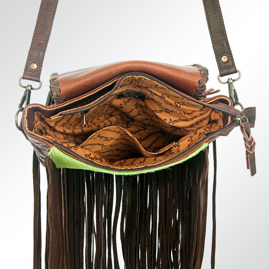 American Darling Cross body Bag Braided Hair-On Cowhide Genuine Leather Purse with Side Fringes and YKK Zipper