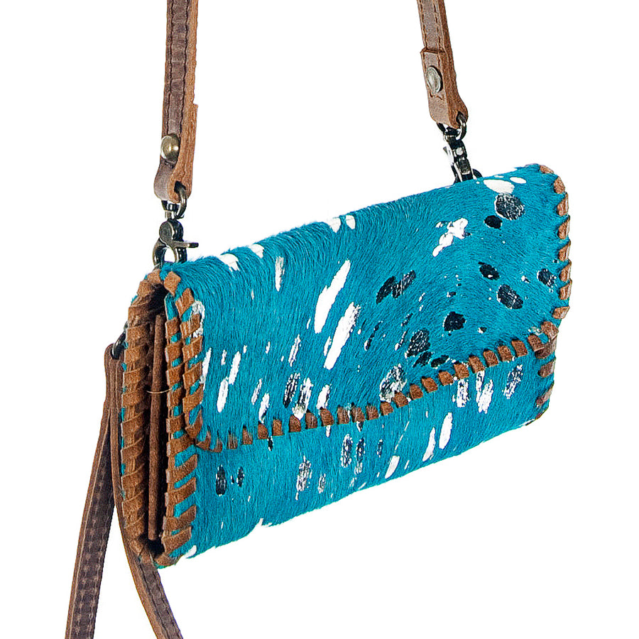 American Darling Small Cross body Bag Hair-On Cowhide Genuine Vegetable Tanned Leather Purse with Braided Trim & YKK Zipper