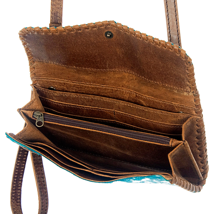 American Darling Small Cross body Bag Hair-On Cowhide Genuine Vegetable Tanned Leather Purse with Braided Trim & YKK Zipper