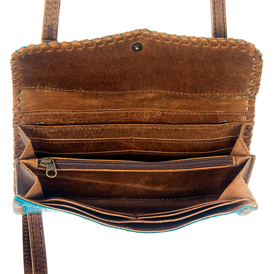 American Darling Small Cross body Bag Hair-On Cowhide Genuine Vegetable Tanned Leather Purse with Braided Trim & YKK Zipper