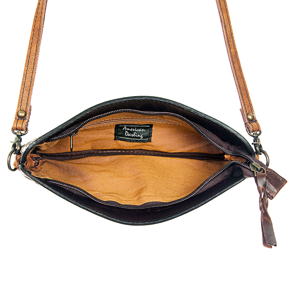 American Darling Small Crossbody Hand Tooled Hair On Genuine Leather Western Women Bag Handbag Purse | for Cute