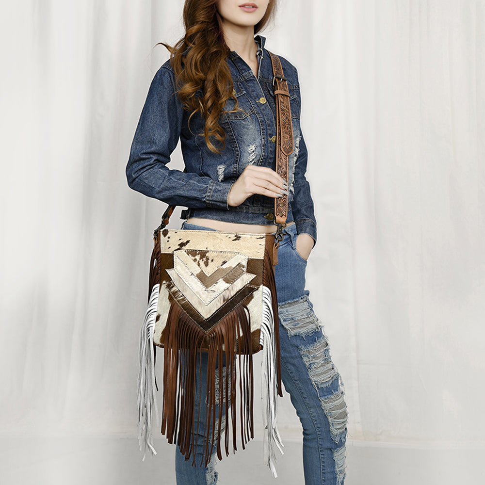 American Darling Large Crossbody Hand Tooled Hair-On Genuine Leather Western Women Bag Handbag Purse | for Cute