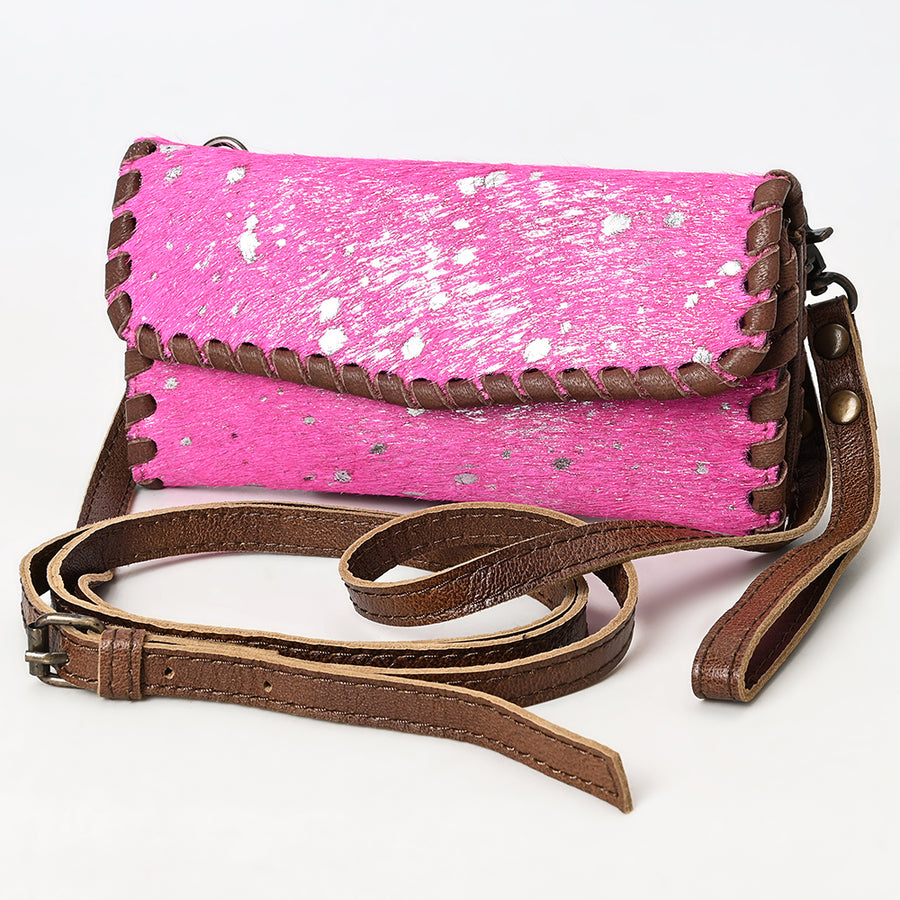 American Darling Small Cross body Bag Hair-On Cowhide Genuine Vegetable Tanned Leather Purse with Braided Trim & YKK Zipper